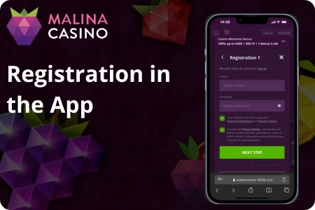 registration in malina casino app